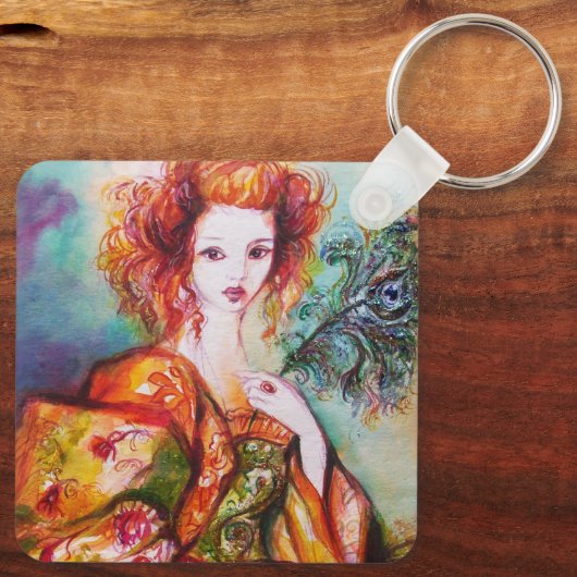 PORTE-CLÉS FEMME ROMANTIQUE AVEC PEACOCK FEACOCK (Verso)