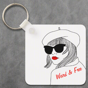 Porte-clés Femme Silhouette Rouge et blanc Citation féministe
