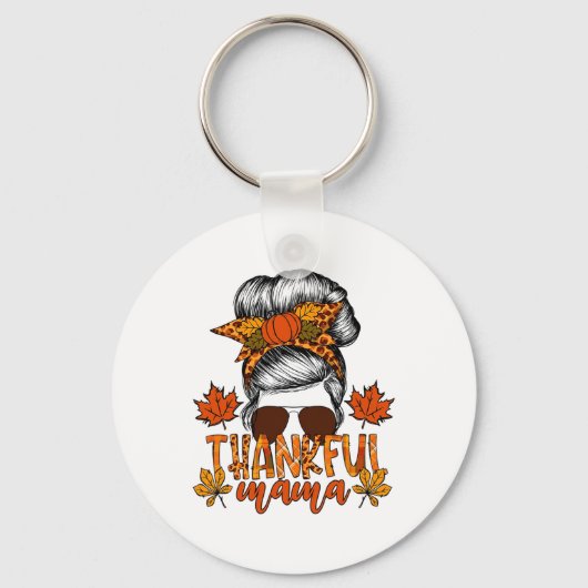 Porte-clés Femme Thanksgiving Messy Bun Cheveux Fall Mama (Recto)