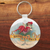 Porte-clés Femme victorienne Champagne Rouge Happy (Recto)