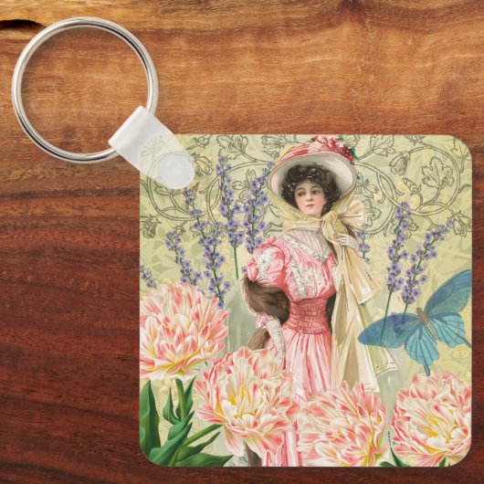 Porte-clés Femme victorienne florale rose Régence (Recto)