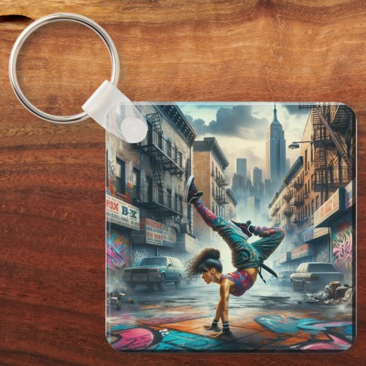 Porte-clés Femmes en action de Breakdancer Silhouette de New  (Recto)