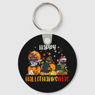 Porte-clés Femmes Hallothanksmas Joyeux Chemise Chat Noir Hal
