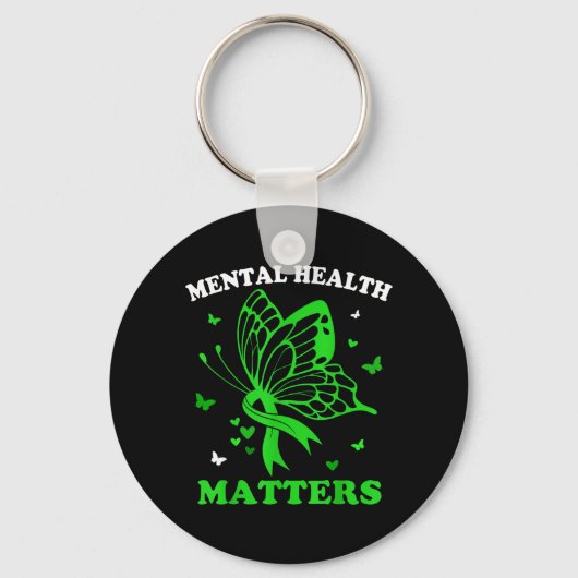 Porte-clés Femmes Ruban Vert Papillon Santé Mentale (Recto)