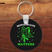 Porte-clés Femmes Ruban Vert Papillon Santé Mentale (Recto)