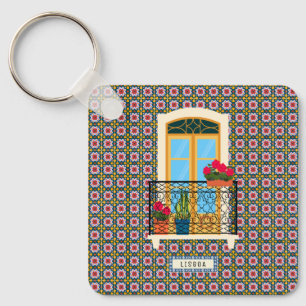 Porte-clés Fenêtre de la maison de Lisbonne avec plantes et c