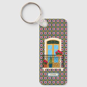 Porte-clés Fenêtre de la maison de Lisbonne avec plantes et c