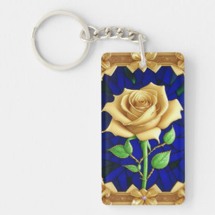 Porte-clés Fenêtre élégante en verre coloré avec rose dorée