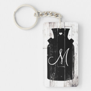 Porte-clés Ferme Bois Blanc Lait Rustique Jug Monogramme
