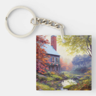 Porte-clés Ferme/cours d'eau/bois/peinture