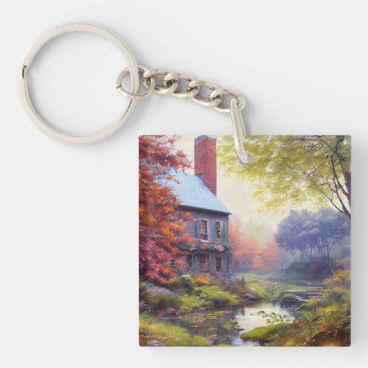 Porte-clés Ferme/cours d'eau/bois/peinture (Devant)