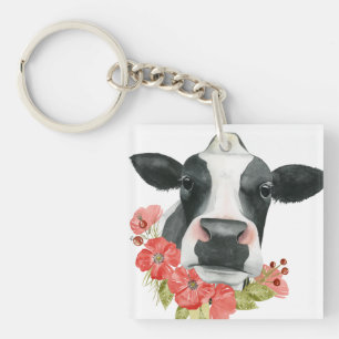 Porte-clés Ferme de pavot - vache avec des fleurs