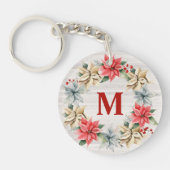 Porte-clés Ferme Poinsettia Chic Wreath Monogramme hiver (Devant)