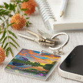 Porte-clés Ferme Toit pourpre Étang à Sunrise (Devant Droit)