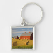 Porte-clés Fermes | Barres rouges près de balles de foin (Devant)