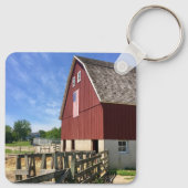 Porte-clés Fermes | Grange rouge avec drapeau américain (Dos)
