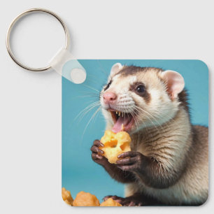 Porte-clés Ferret Cute Manger Fromage Poufs