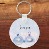 Porte-clés Festif boules de Noël en argent sur la neige (Recto)