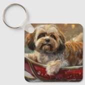 Porte-clés Festive de Noël de chien Lhasa Apso (Recto)