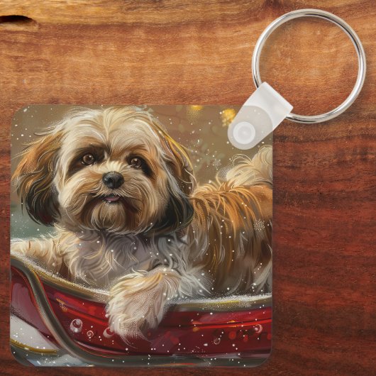 Porte-clés Festive de Noël de chien Lhasa Apso (Verso)