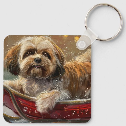 Porte-clés Festive de Noël de chien Lhasa Apso (Dos)