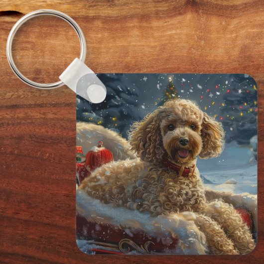 Porte-clés Festive de Noël du chien de caniche (Recto)