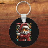 Porte-clés Festive Fox With Snow Santa Hat Winter Christmas A (Recto)