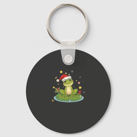 Porte-clés Festive Frog Joy - Cute Christmas Frog on Lily Pad (Recto)