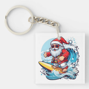 Porte-clés Festive Santa Claus surfant Vagues de Noël