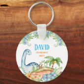 Porte-clés Fête d'anniversaire Dinosaur à fleurs bleues et ve (Verso)