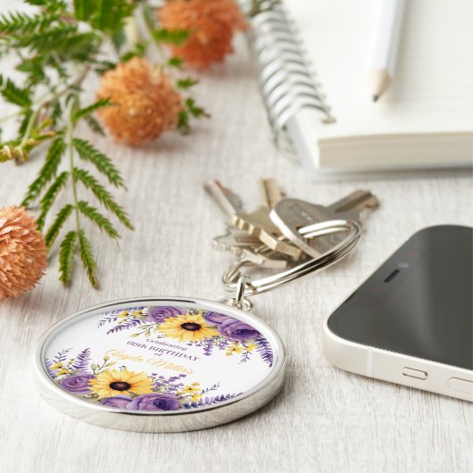 Porte-clés Fête de 60e anniversaire de floraison violette (Côté)