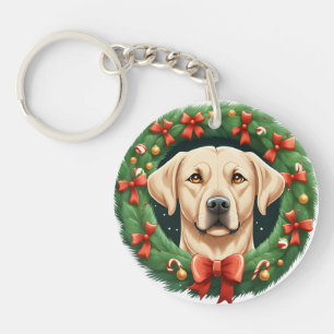 Porte-clés Fête de la couronne de chien du Labrador Noël mign