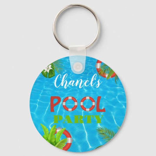 Porte-clés Fête de la piscine tropicale | Anniversaire d'été (Recto)