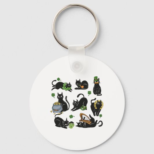 Porte-clés Fête de la Saint-Patrick Trèfle Chat Noir Chats Ir (Recto)