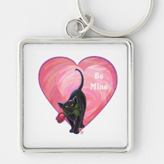 Porte-clés Fête de la Saint-Valentin au chat noir (Devant)