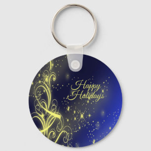 Porte-clés Fête de Noël Arbre d'or Étoiles Marine Fêtes Bleue