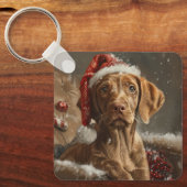 Porte-clés Fête de Noël de Chien Vizsla (Recto)
