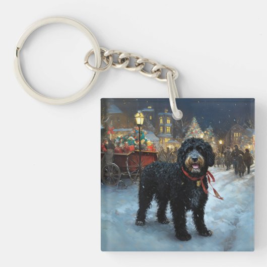 Porte-clés Fête de Noël des chiens d'eau portugais (Devant)