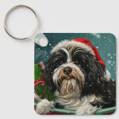 Porte-clés Fête de Noël du chien tibétain Terrier (Recto)
