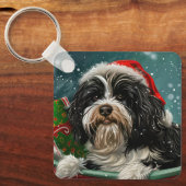 Porte-clés Fête de Noël du chien tibétain Terrier (Recto)