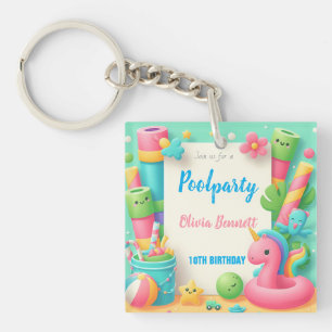 Porte-clés Fête de piscine modifiable Anniversaire Baignade d
