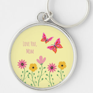 Porte-clés Fête des mères, Je t'aime maman, Motif de fleurs  