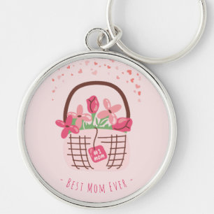 Porte-clés Fête des Mères, Meilleure Maman, avec Belle Fleur
