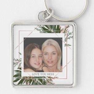 Porte-clés Fête des Mères Rose Gold Floral Photo personnalisé