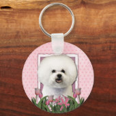 Porte-clés Fête des mères - Tulipes roses - Bichon Frise (Recto)