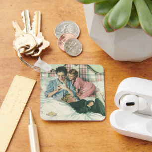 Porte-clés Fête des mères vintage, cartes de lecture des enfa