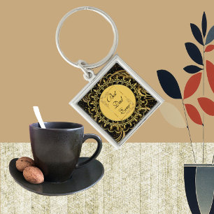 Porte-clés Fête des pères de calligraphie moderne Gold Black
