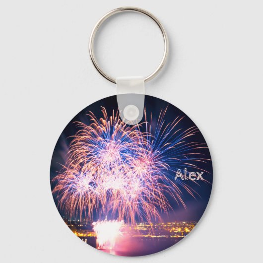 Porte-clés Feu d'artifice élégant | Nom personnalisé (Recto)