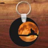 Porte-clés Feu de lune Silhouette de chat. Bouton Personnalis (Recto)