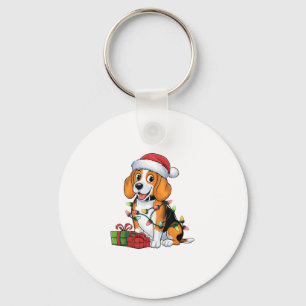 Porte-clés Feu de Noël Feu de Noël Beagle de chapeau de Noël